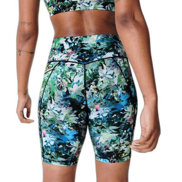 Sweaty Betty Super Sculpt Blue Green Floral Print High-Rise Bike Shorts Size XS - Picture 2 of 14